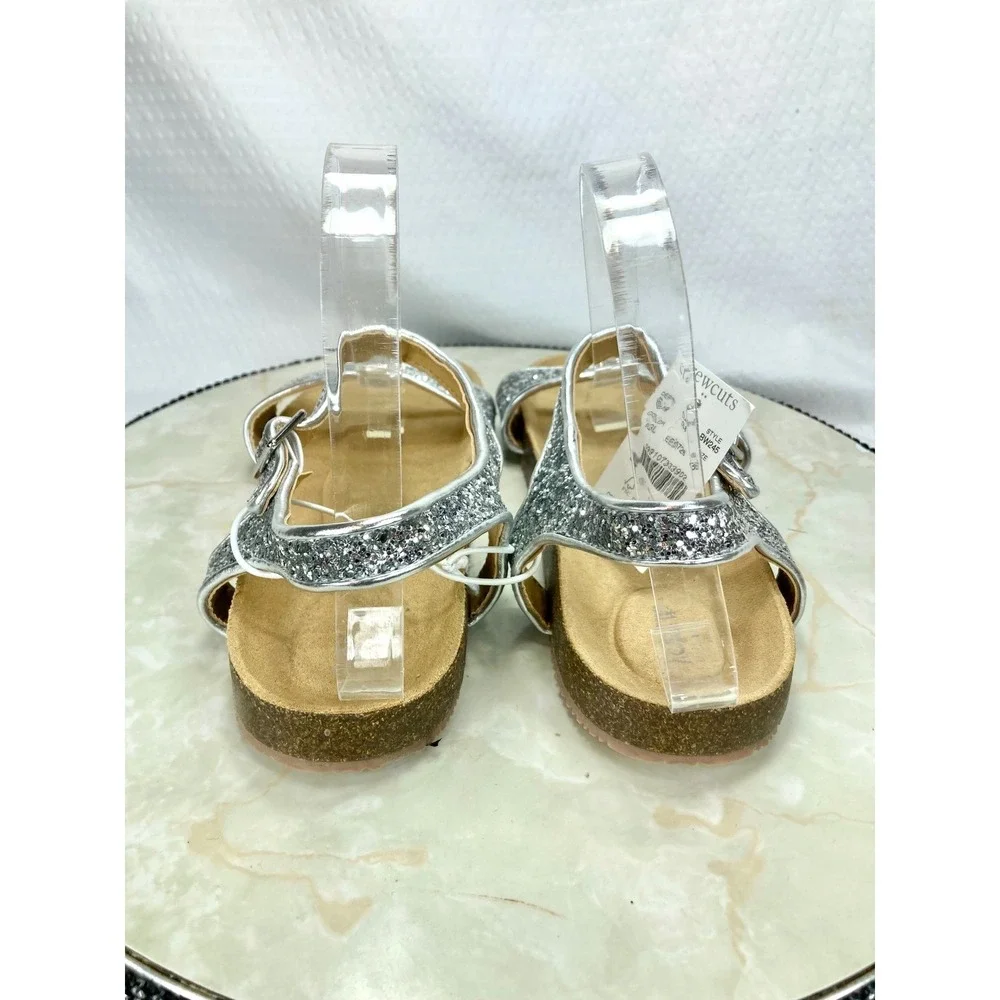 Crewcuts Glitter Two Strap Buckle Sandals Kids 5 Silver Sparkle Comfy Shoes NEW